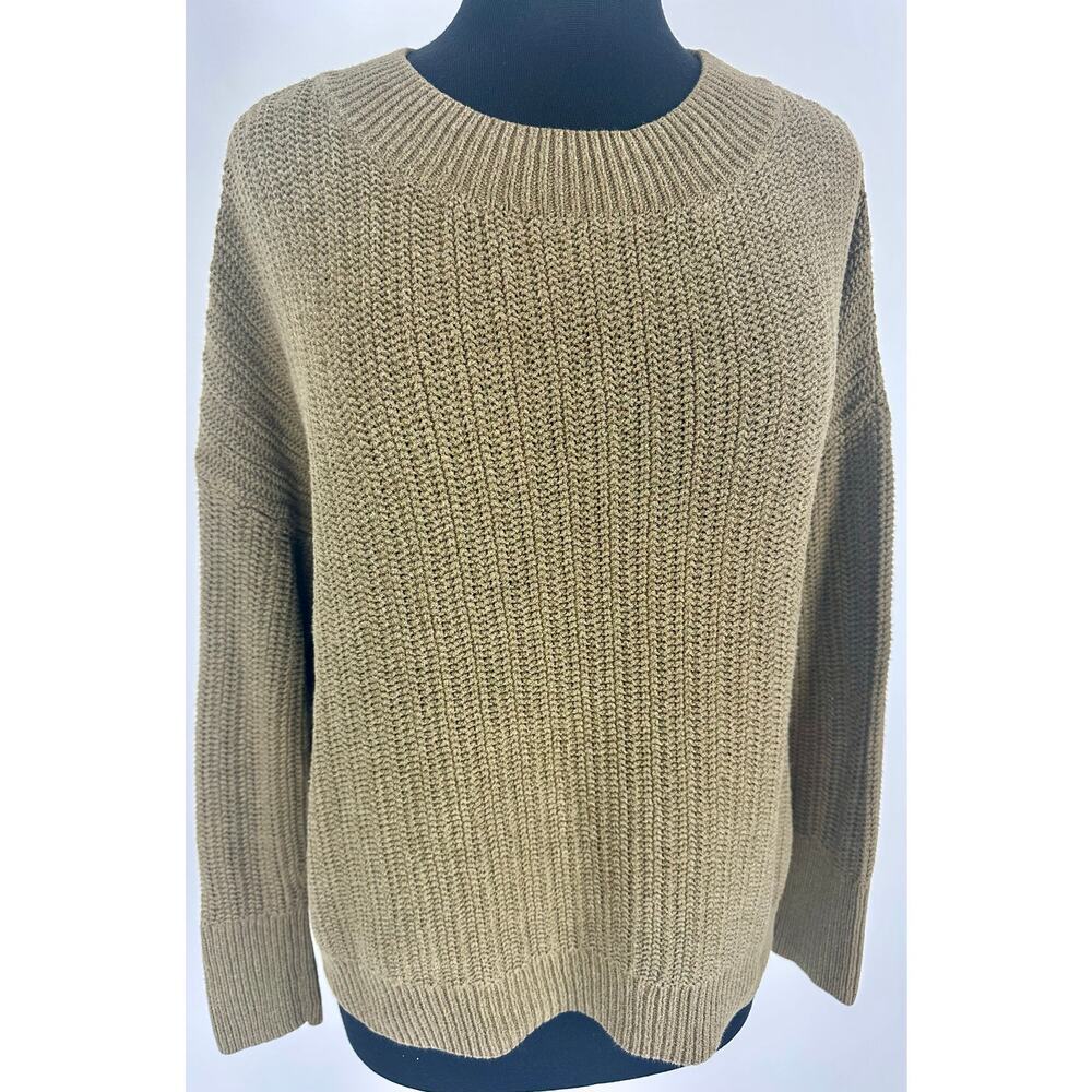 Prologue XL Women's Linen Cotton Knit Crew Neck Sweater Classic Brown Preppy
